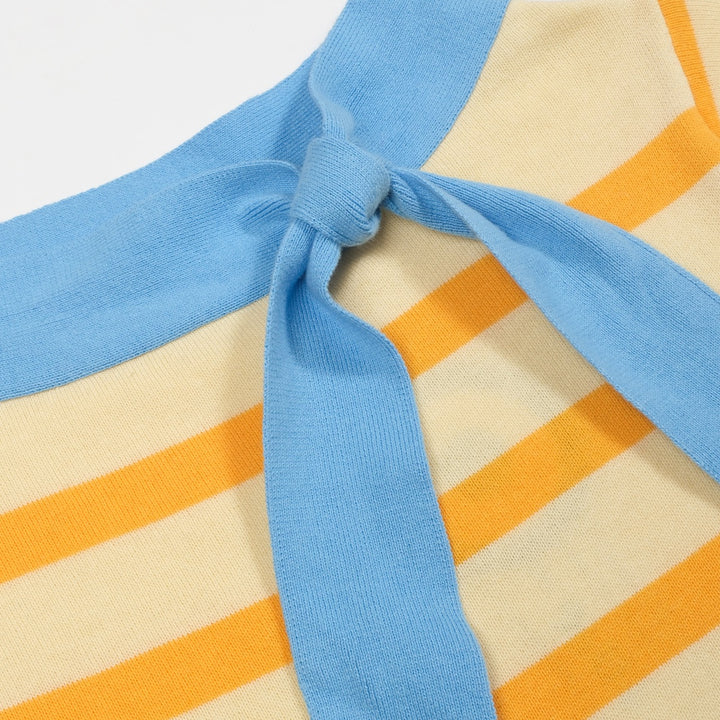 Gulrandig stickad T-shirt med beskurna ärmar för kvinnor