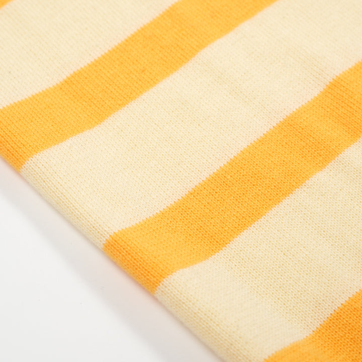 Gulrandig stickad T-shirt med beskurna ärmar för kvinnor