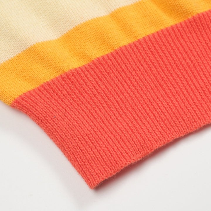 Gulrandig stickad T-shirt med beskurna ärmar för kvinnor