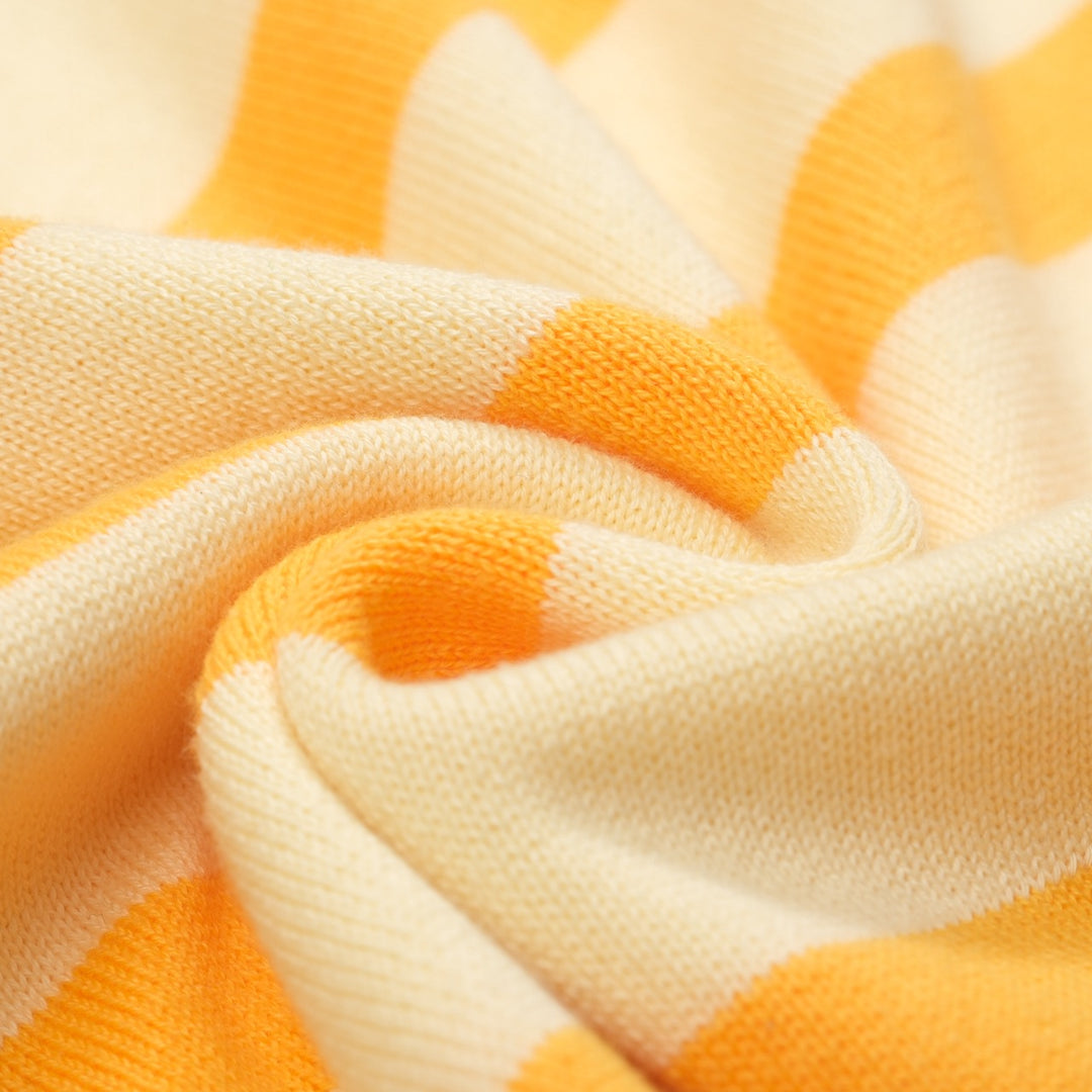 Gulrandig stickad T-shirt med beskurna ärmar för kvinnor