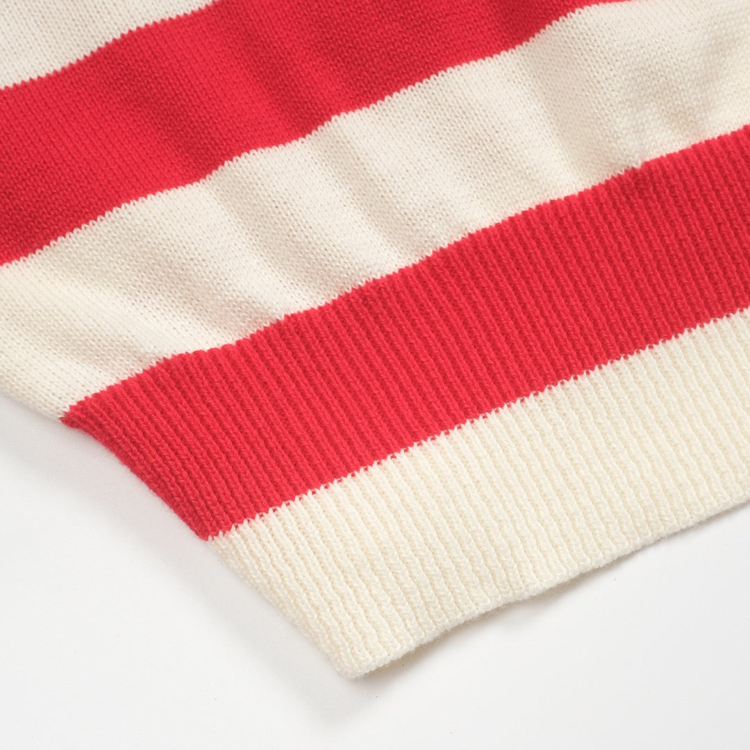 Dunkelblau gestreiftes Strick-T-Shirt mit Tierstickerei für Herren