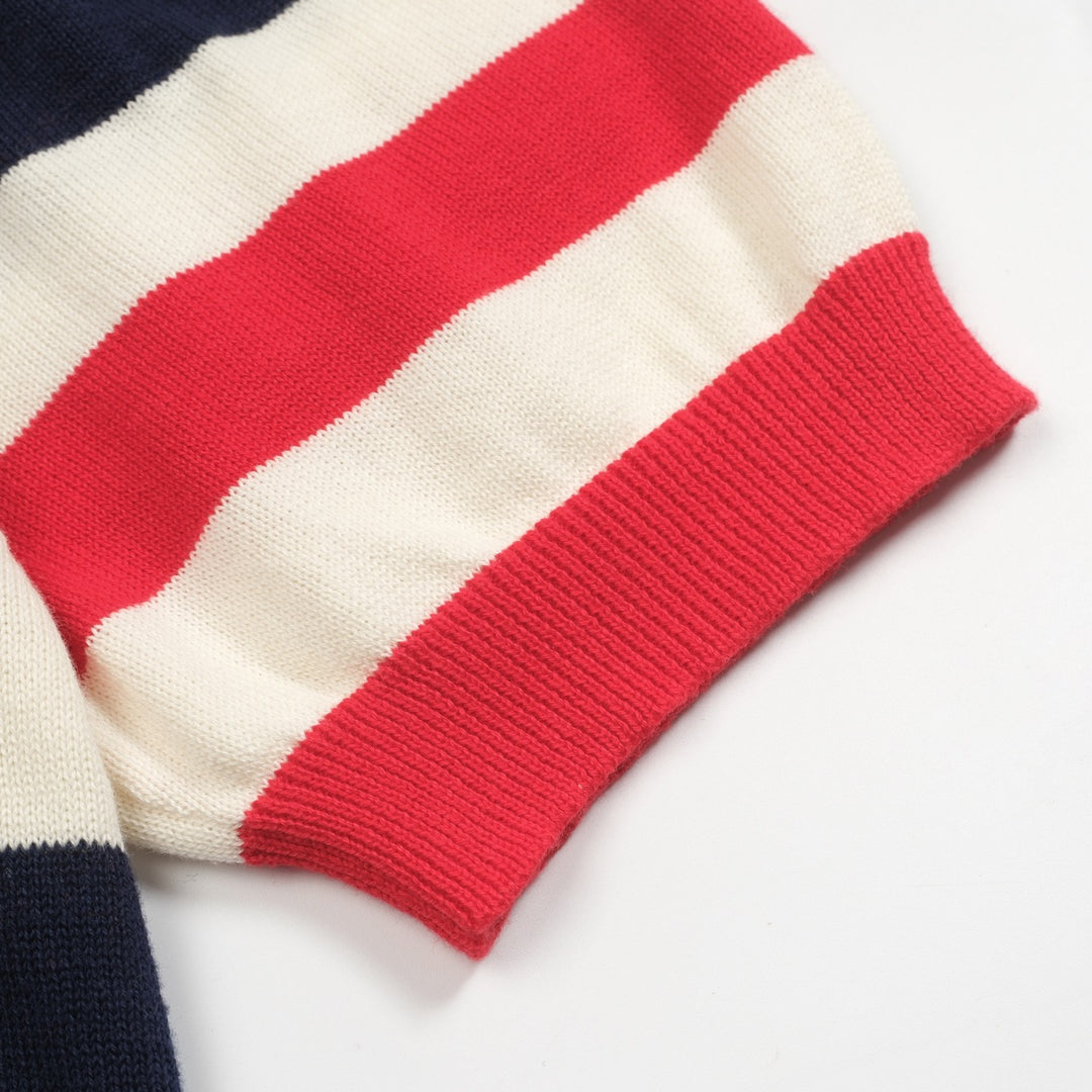 Dunkelblau gestreiftes Strick-T-Shirt mit Tierstickerei für Herren