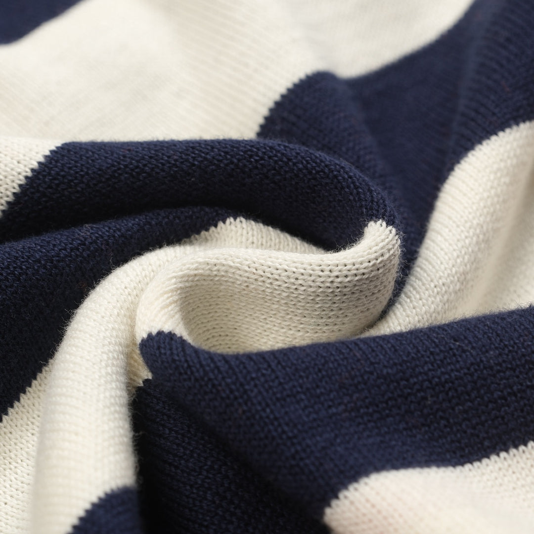 Dunkelblau gestreiftes Strick-T-Shirt mit Tierstickerei für Herren