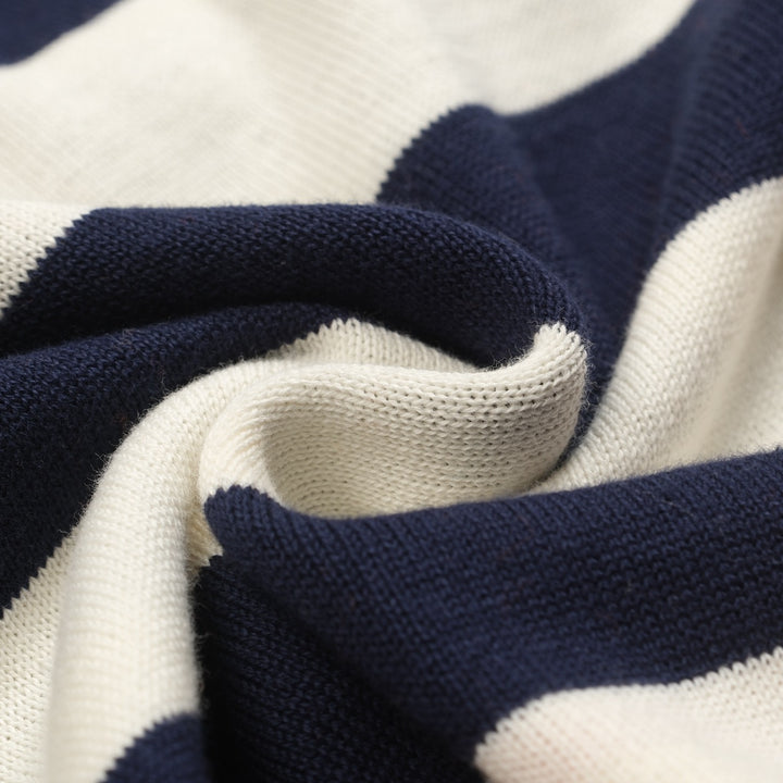 Dunkelblau gestreiftes Strick-T-Shirt mit Tierstickerei für Herren