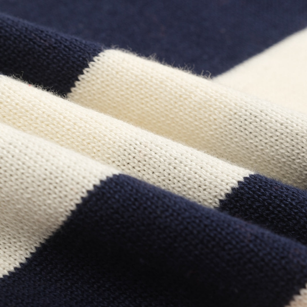 Dunkelblau gestreiftes Strick-T-Shirt mit Tierstickerei für Herren