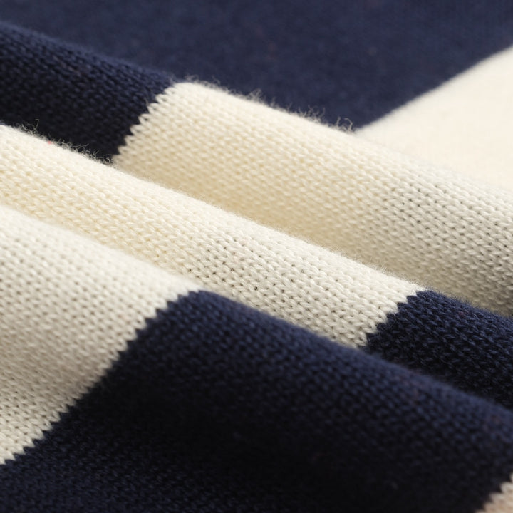 Dunkelblau gestreiftes Strick-T-Shirt mit Tierstickerei für Herren