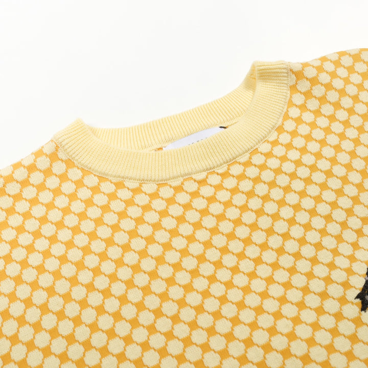 Gul vintage jacquardbroderad stickad T-shirt för män