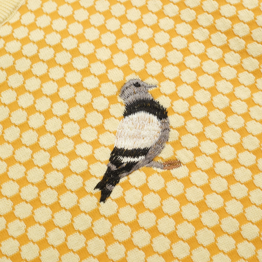 Gul vintage jacquardbroderad stickad T-shirt för män