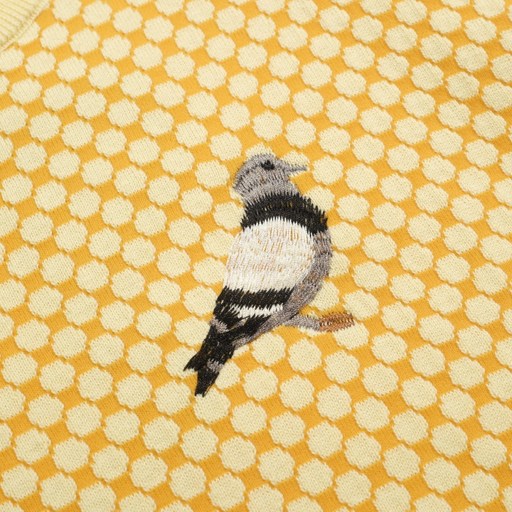 Gul vintage jacquardbroderad stickad T-shirt för män