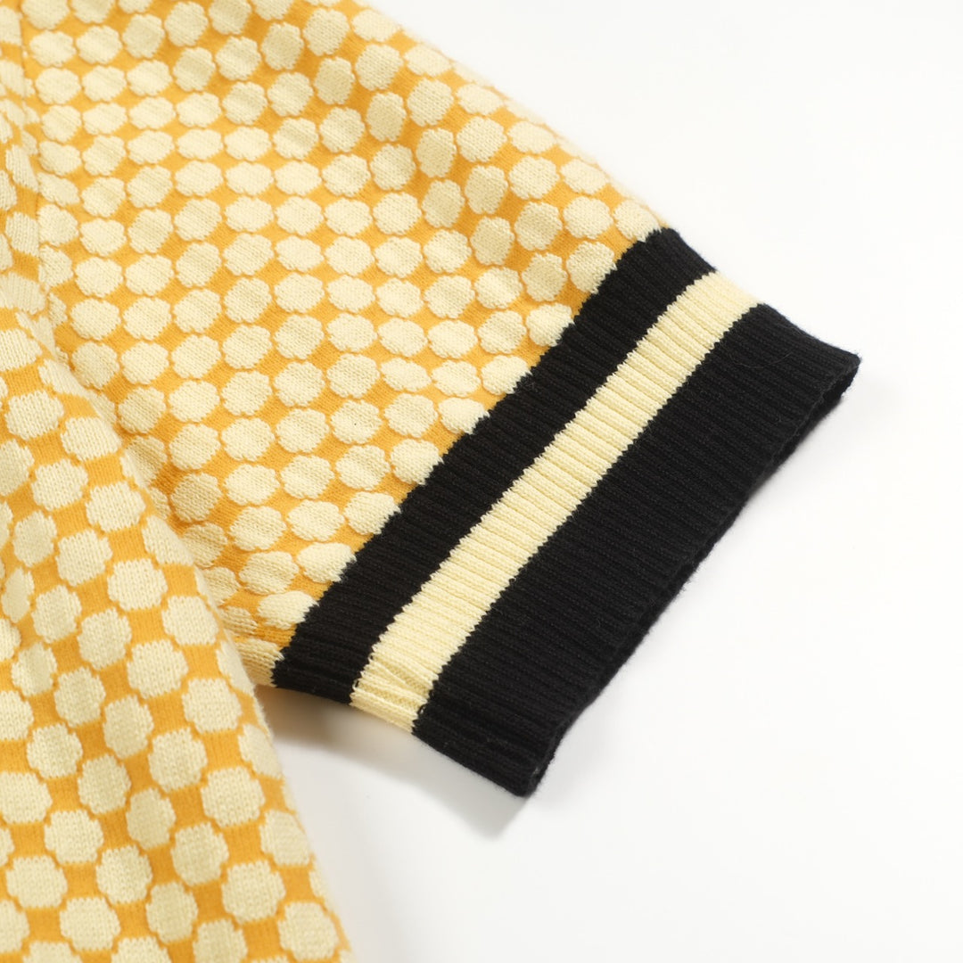 Gul vintage jacquardbroderad stickad T-shirt för män