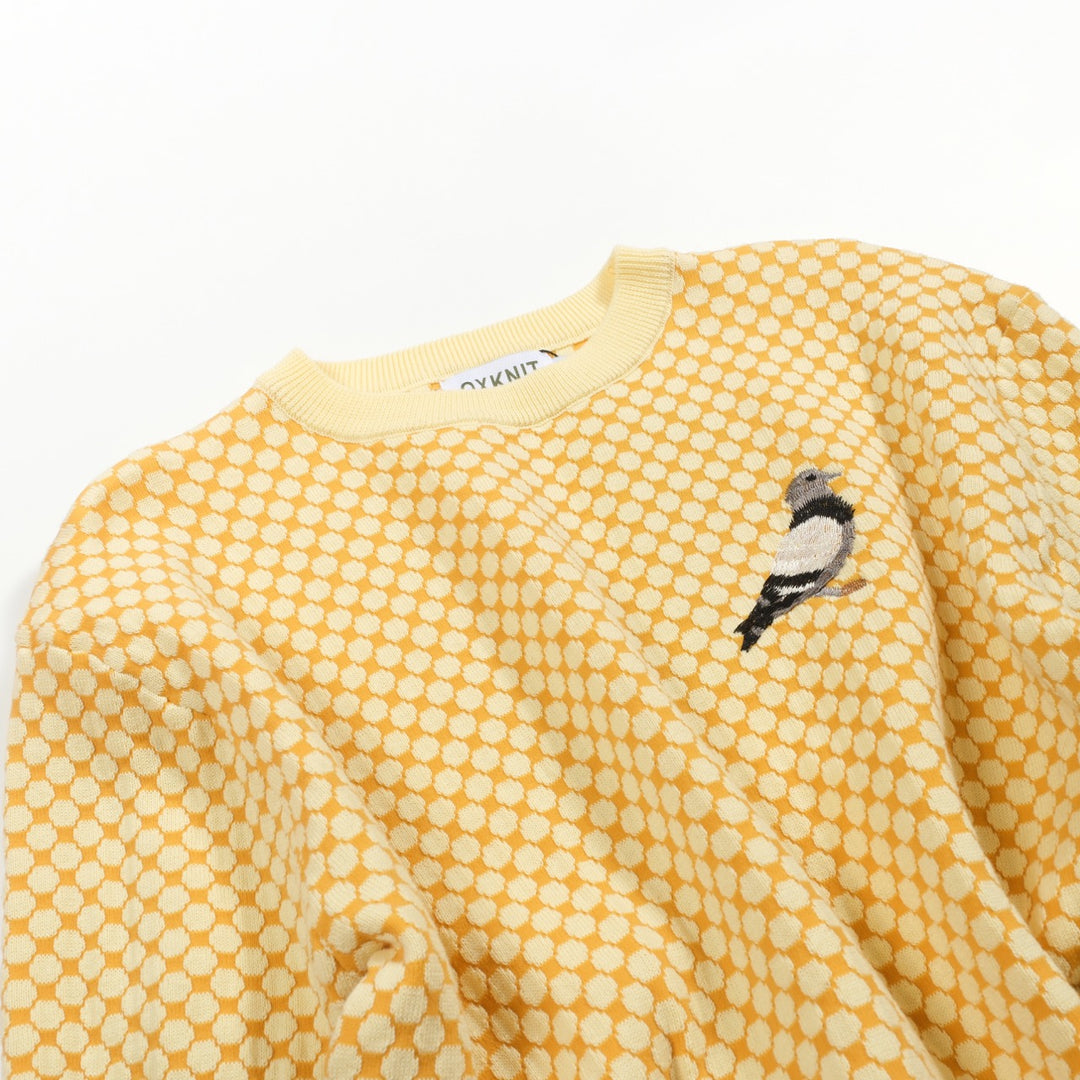 Gul vintage jacquardbroderad stickad T-shirt för män