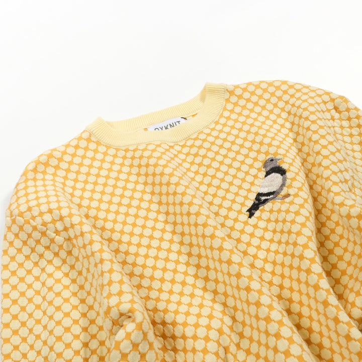 Gul vintage jacquardbroderad stickad T-shirt för män