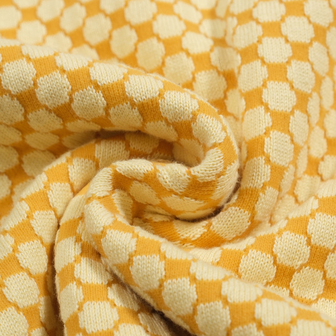 Gul vintage jacquardbroderad stickad T-shirt för män