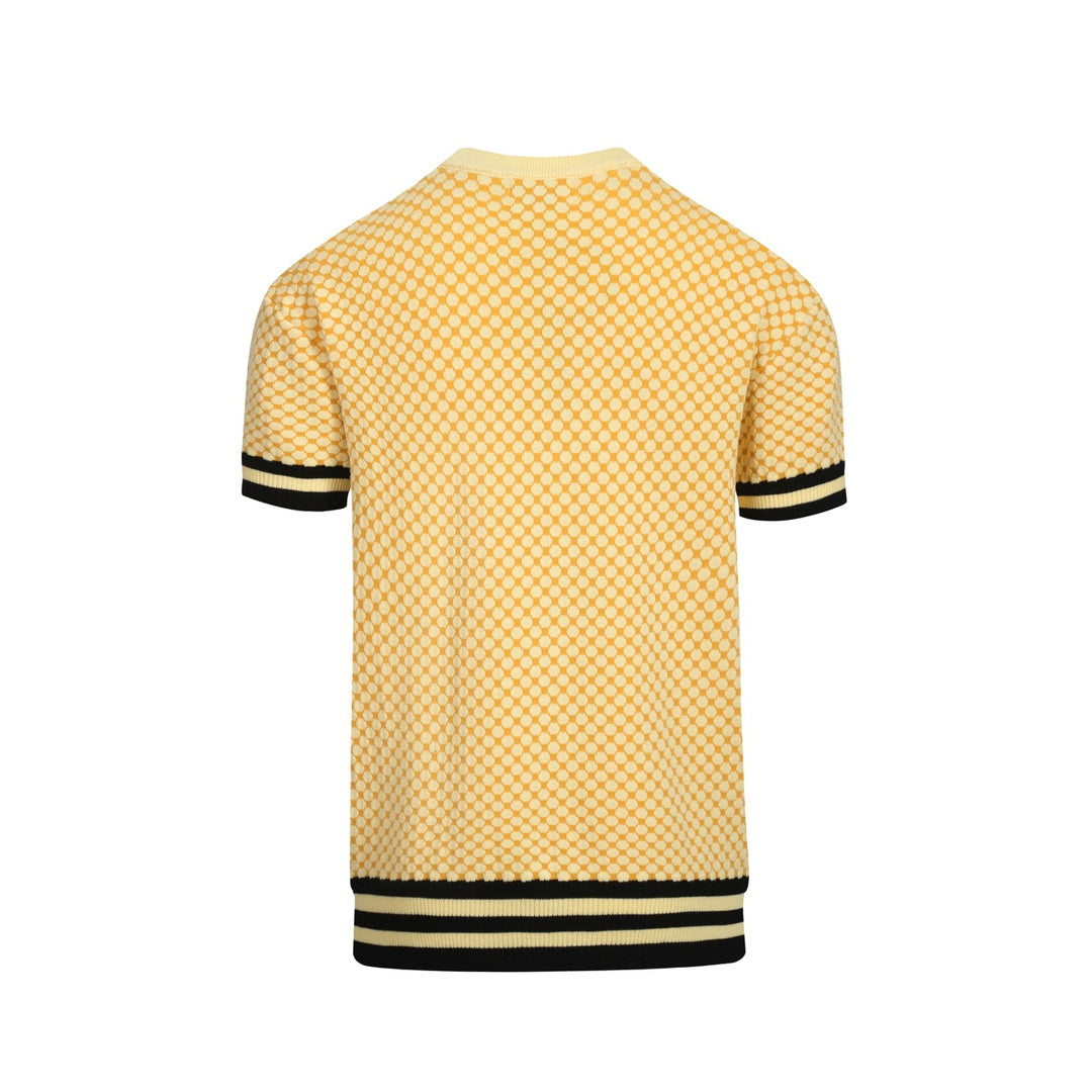 Gul vintage jacquardbroderad stickad T-shirt för män