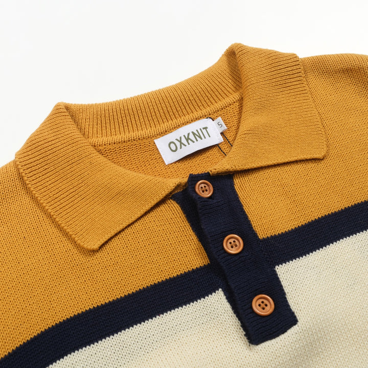 Flerfärgad randig pikétröja i retrostil för män