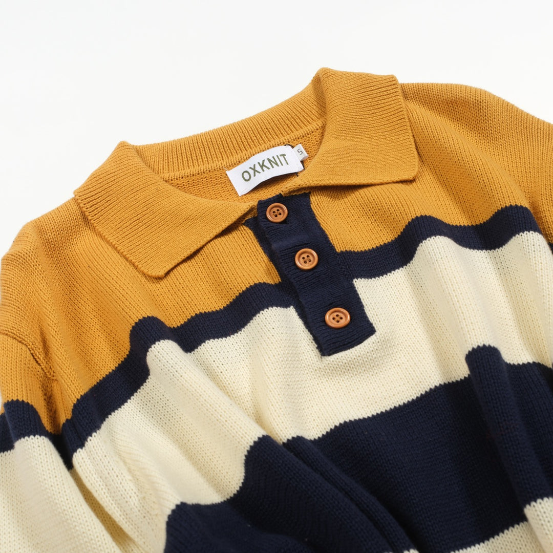 Flerfärgad randig pikétröja i retrostil för män