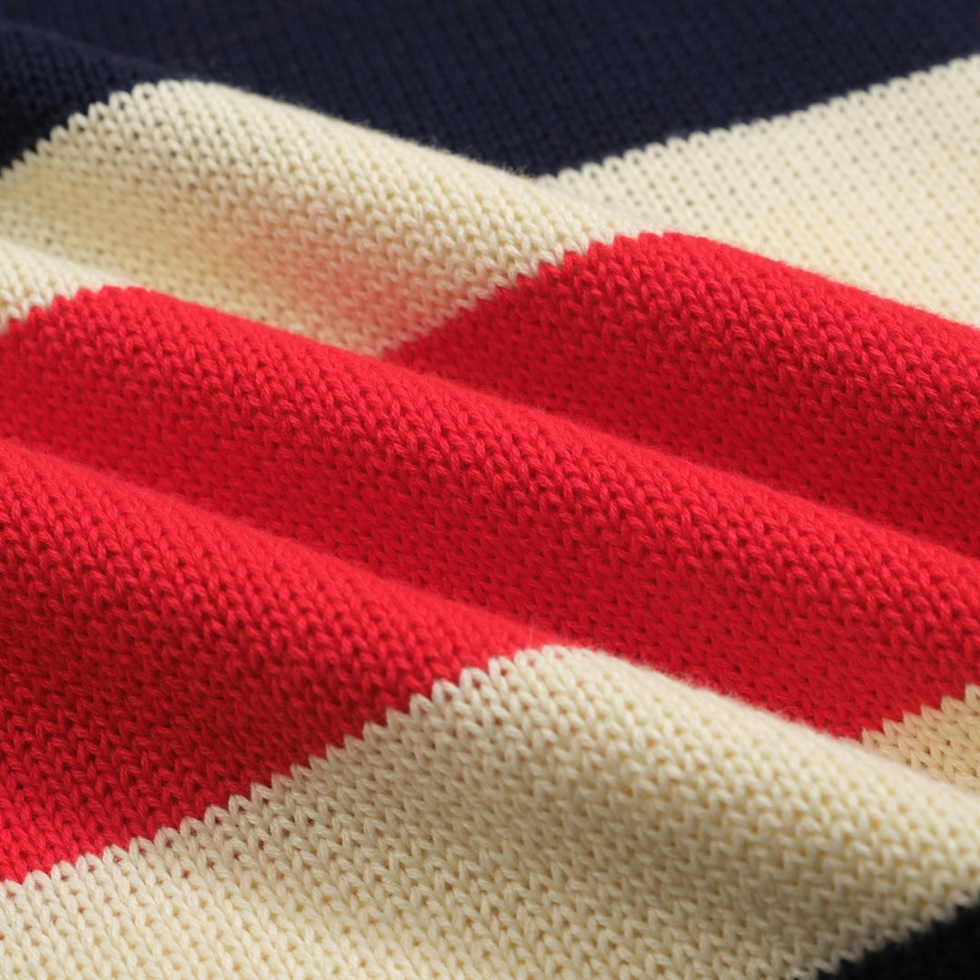 Flerfärgad randig pikétröja i retrostil för män