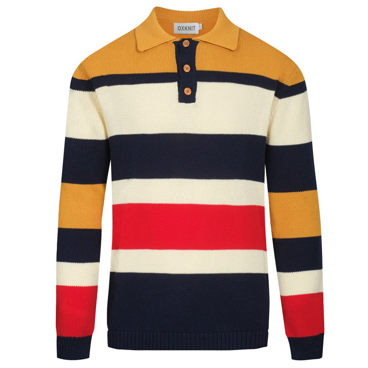 Flerfärgad randig pikétröja i retrostil för män
