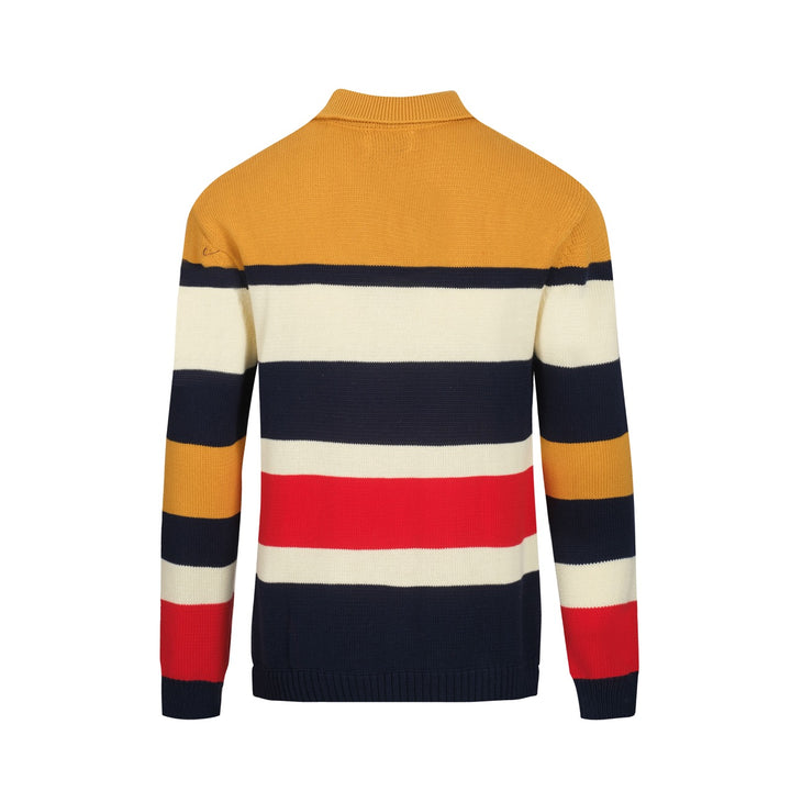 Flerfärgad randig pikétröja i retrostil för män