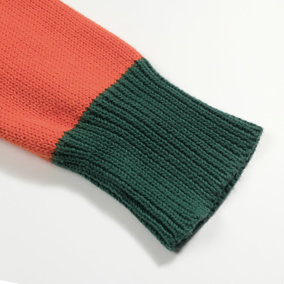 Orange och grönrandig jacquardstickad pikétröja för män