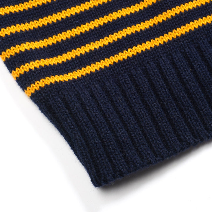 Dunkelblau gestreiftes Retro-Strickpoloshirt für Herren