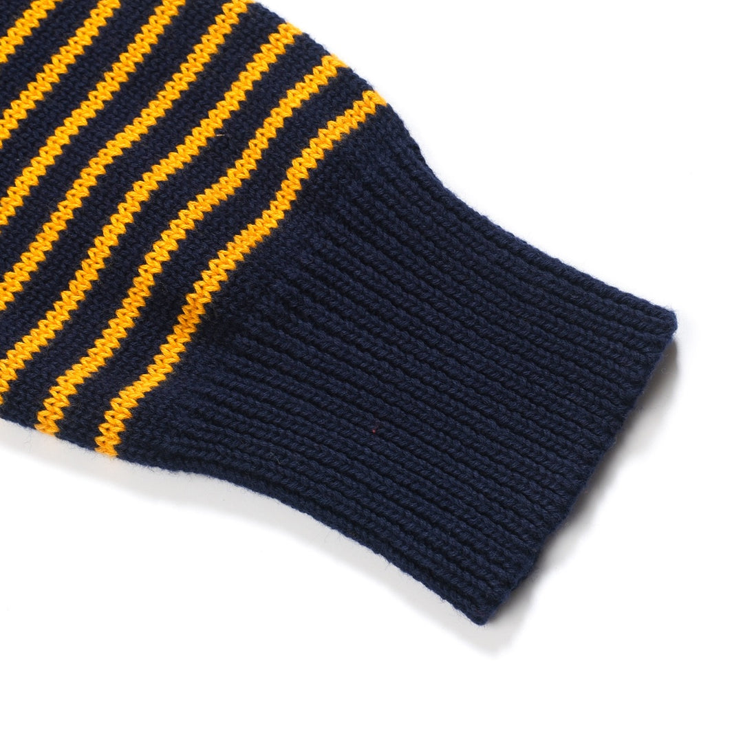 Dunkelblau gestreiftes Retro-Strickpoloshirt für Herren