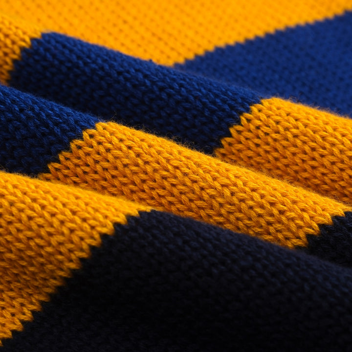 Dunkelblau gestreiftes Retro-Strickpoloshirt für Herren