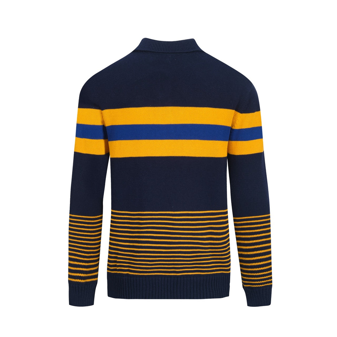 Dunkelblau gestreiftes Retro-Strickpoloshirt für Herren