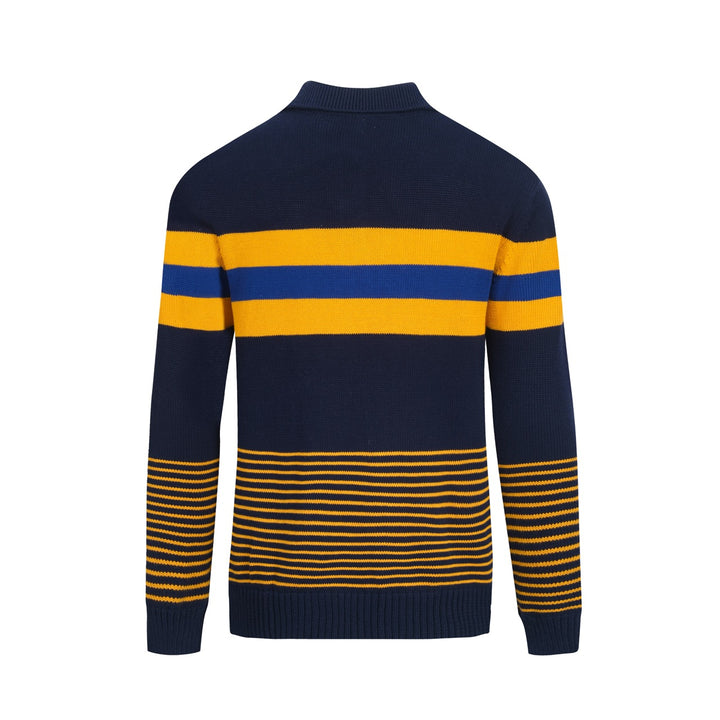 Dunkelblau gestreiftes Retro-Strickpoloshirt für Herren
