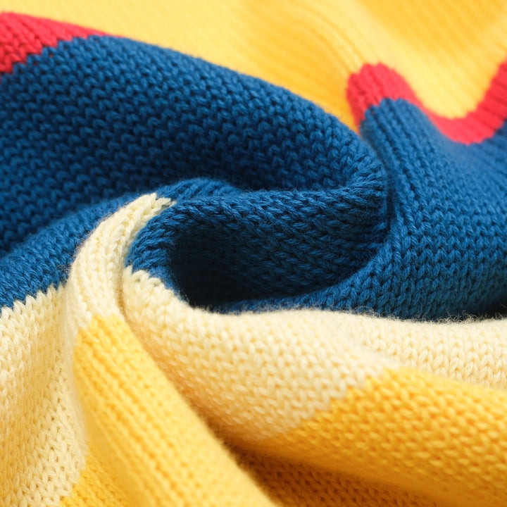 Blau gestreiftes Retro-Strickpoloshirt für Herren