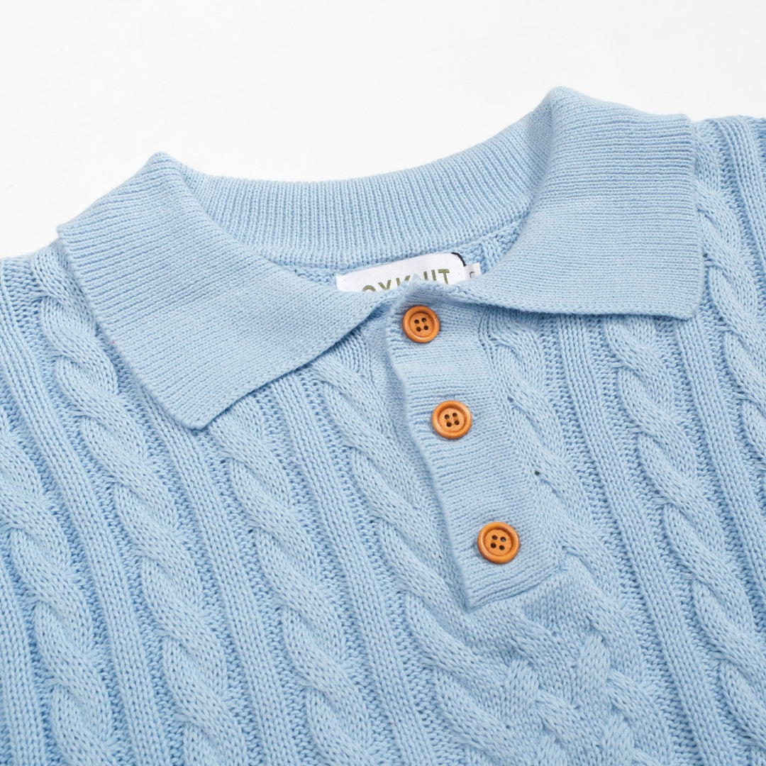 Modisches blaues Strick-Poloshirt für Herren mit Struktur