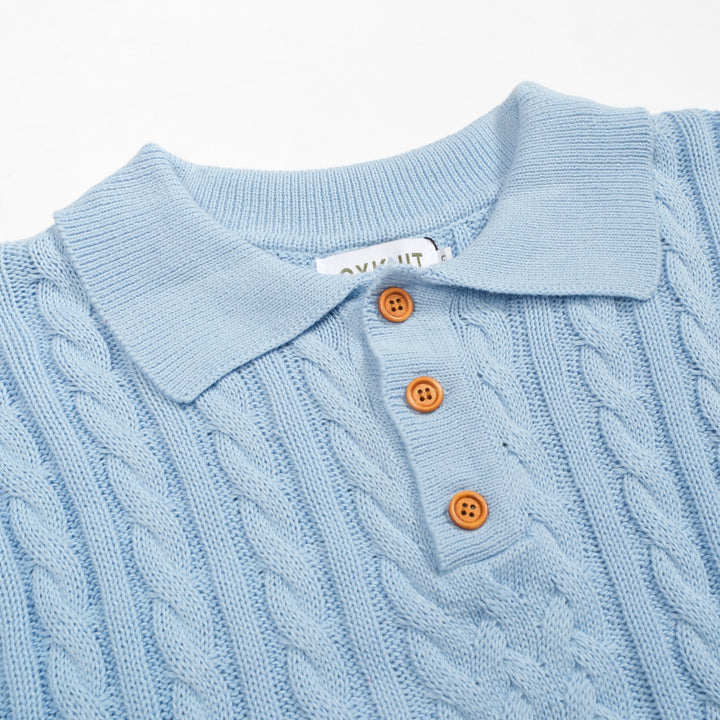 Modisches blaues Strick-Poloshirt für Herren mit Struktur