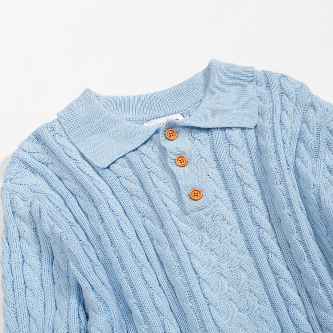 Modisches blaues Strick-Poloshirt für Herren mit Struktur