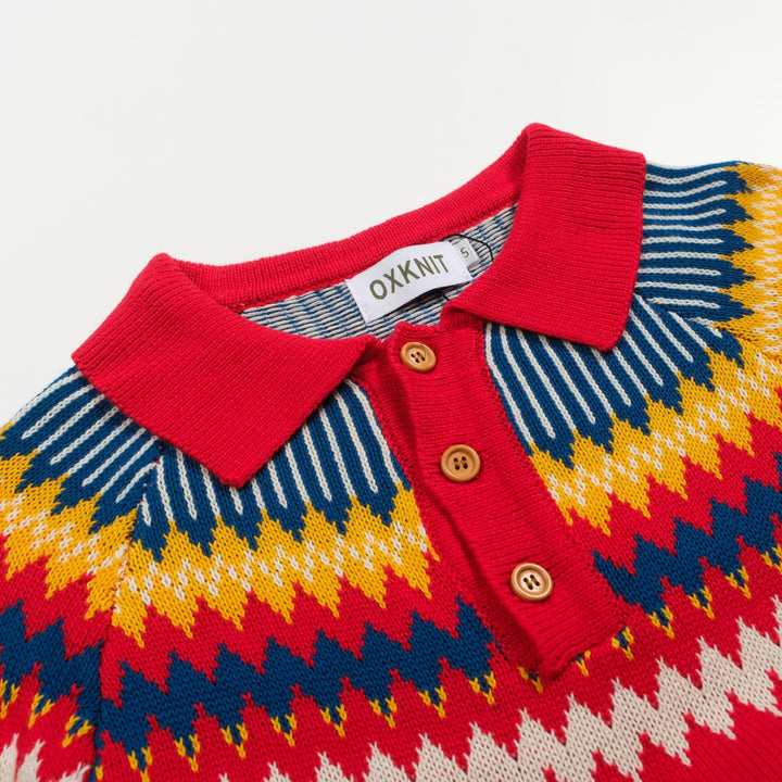 Men's red vintage knitted polo shirt