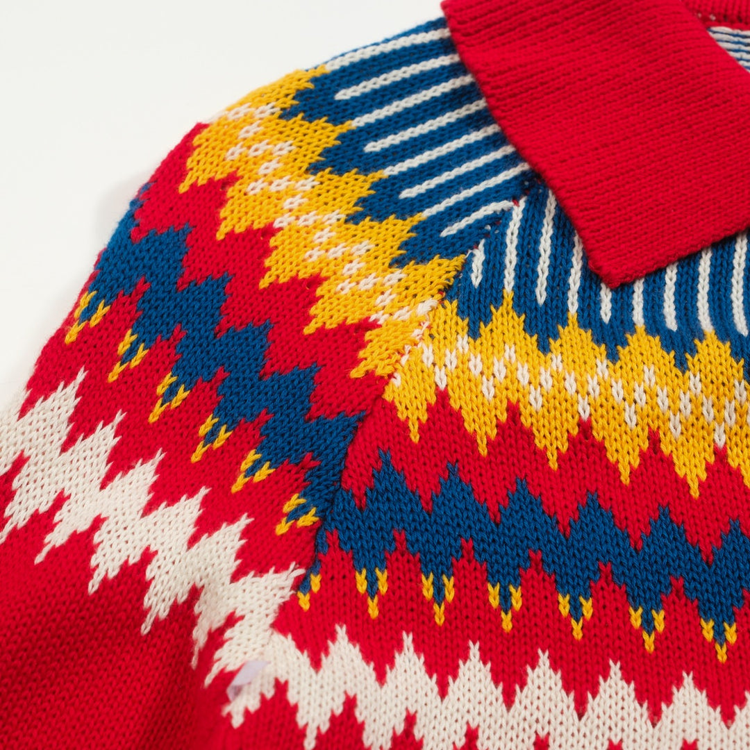 Men's red vintage knitted polo shirt