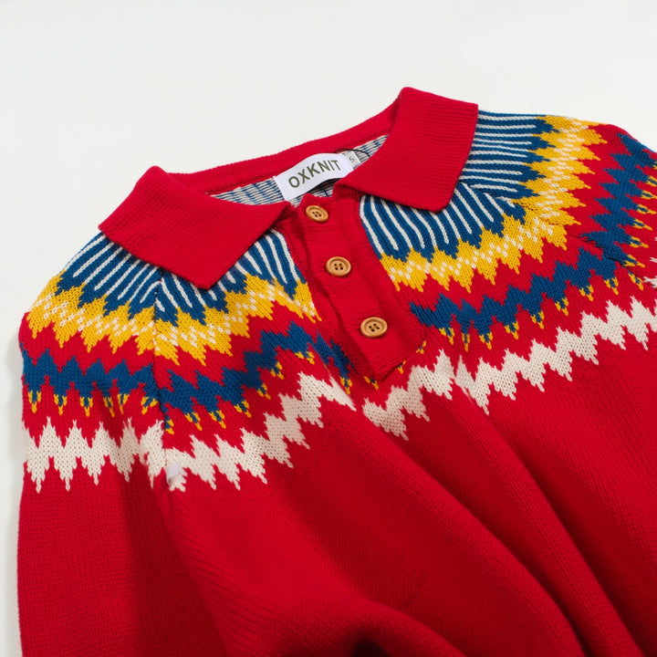 Men's red vintage knitted polo shirt