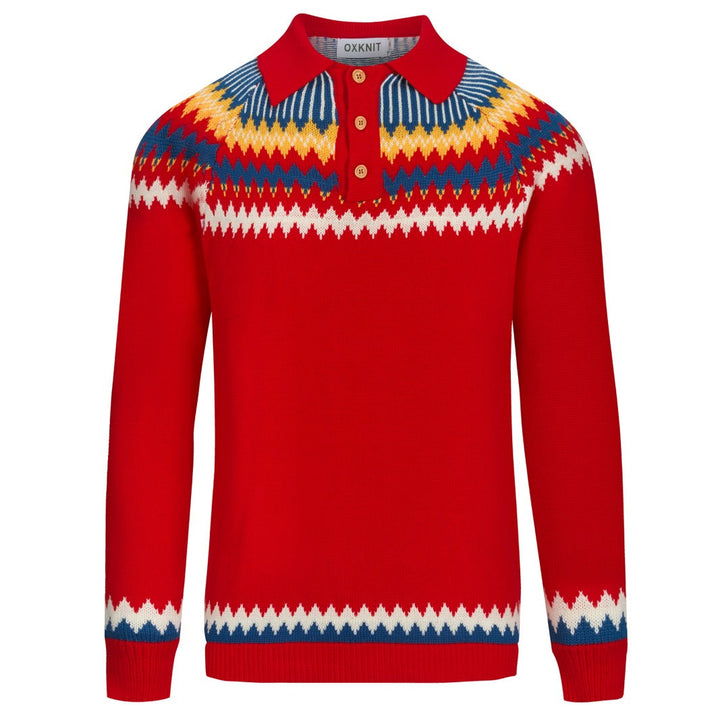 Men's red vintage knitted polo shirt