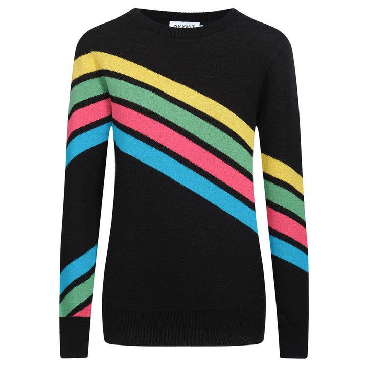 Women's black vintage diagonal stripe knitwear
