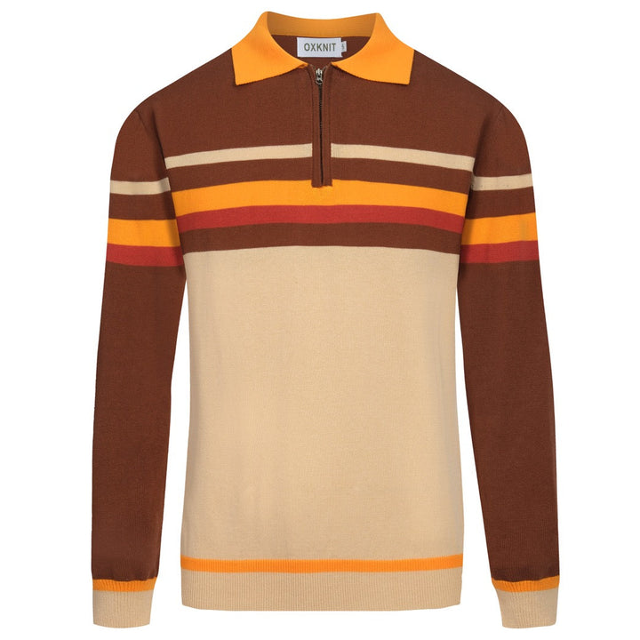 Braun gestreiftes Herren-Poloshirt aus den 1960er Jahren