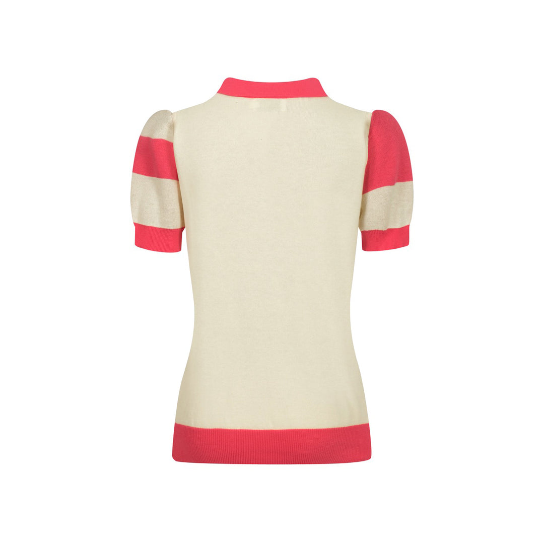 Damen-Poloshirt mit Dackel-Jacquard-Strick und V-Ausschnitt