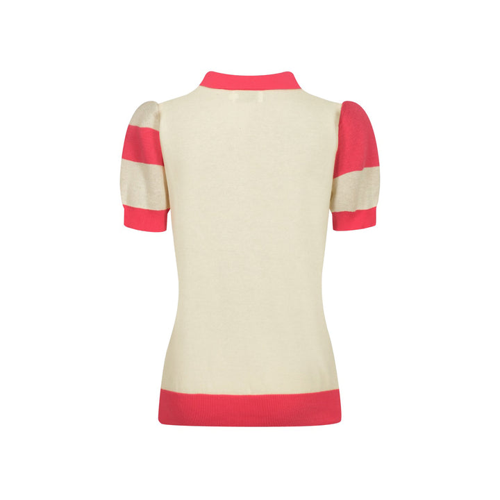 Damen-Poloshirt mit Dackel-Jacquard-Strick und V-Ausschnitt