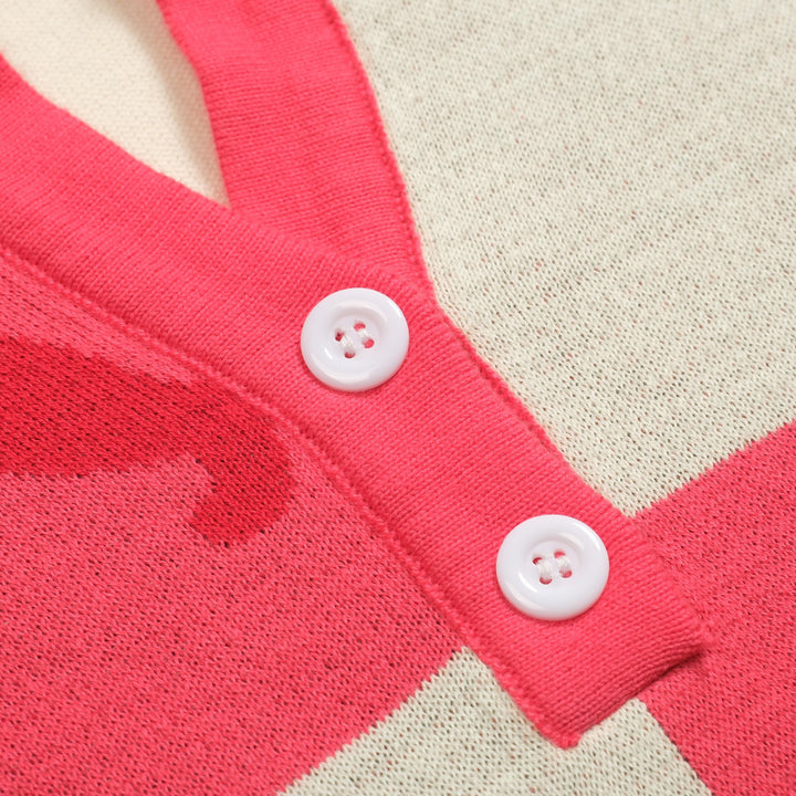 Damen-Poloshirt mit Dackel-Jacquard-Strick und V-Ausschnitt