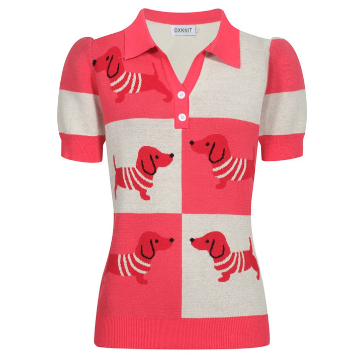 Pikétax i jacquardstickad V-ringad dam dam