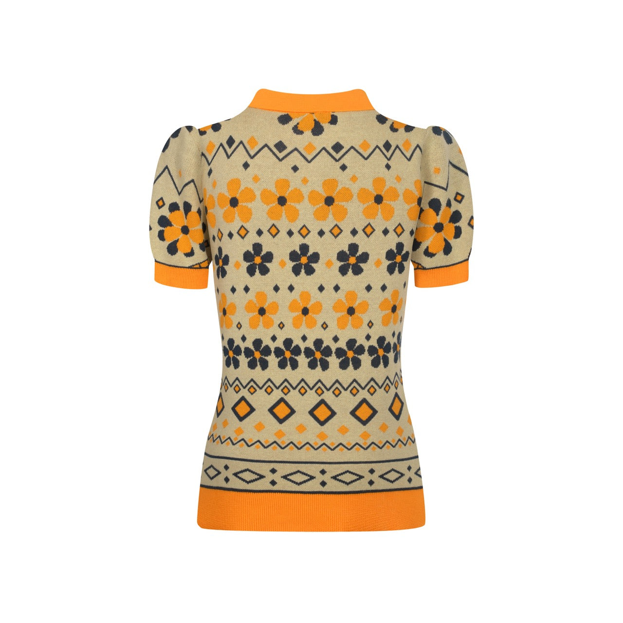 Women's yellow Cat vintage jacquard knit V-neck polo – OXKnit