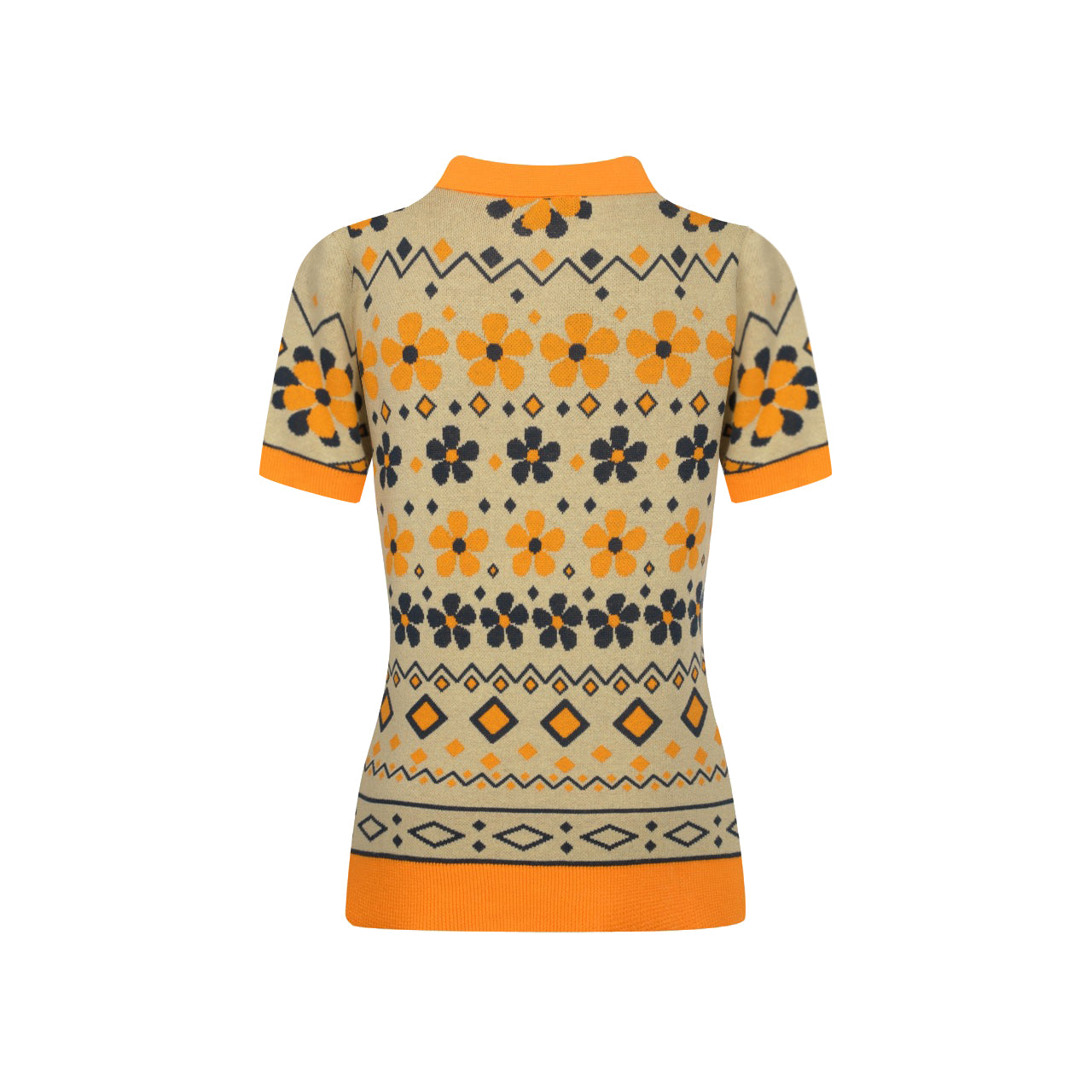 NKNIT cat jacquard KNIT YELLOW(cat)⓪ Women's yellow Cat vintage jacquard knit V-neck polo – OXKnit
