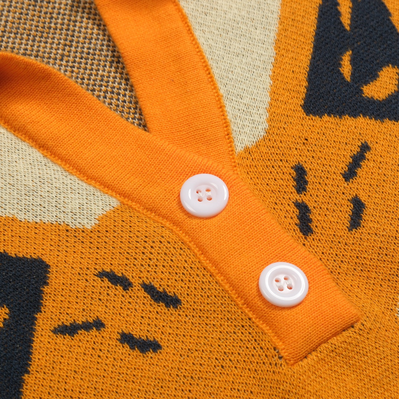 Women's yellow Cat vintage jacquard knit V-neck polo – OXKnit