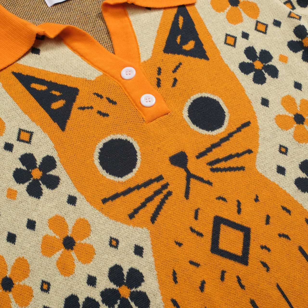 Women's yellow Cat vintage jacquard knit V-neck polo – OXKnit