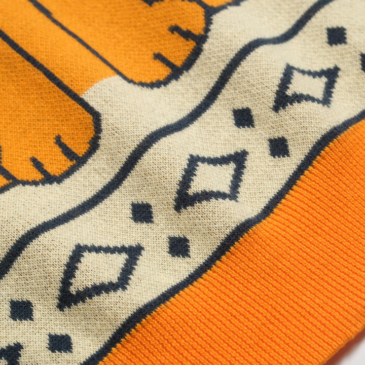 Women's yellow Cat vintage jacquard knit V-neck polo