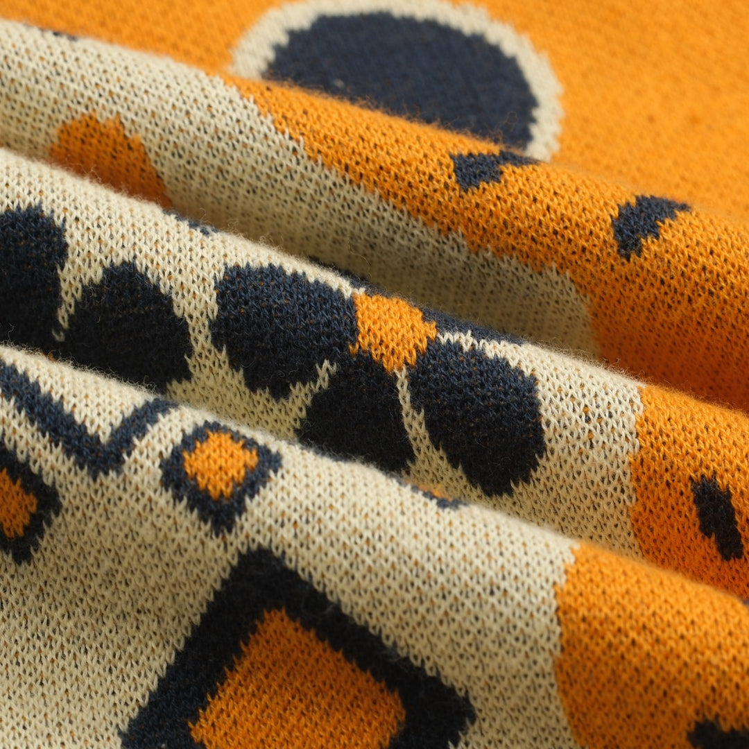 Women's yellow Cat vintage jacquard knit V-neck polo