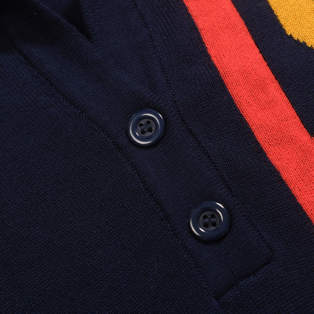 Women's dark blue retro art knitted V-neck polo